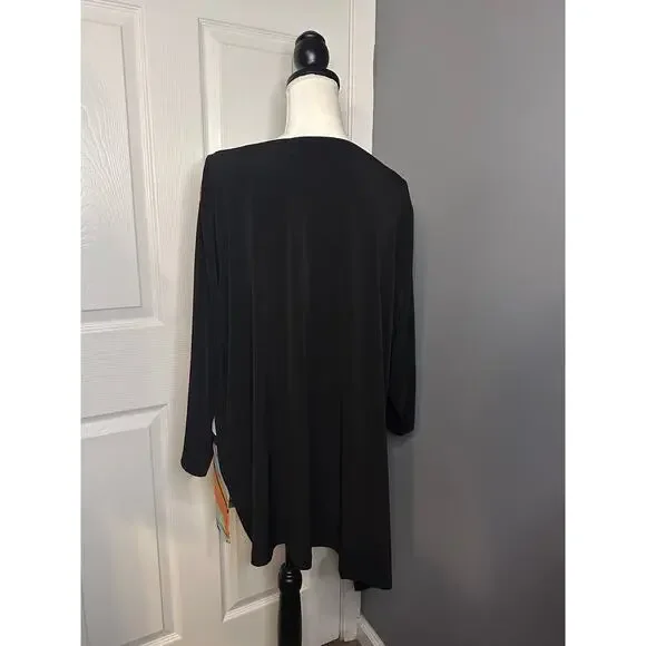 Susan Graver Women Liquid Knit Asymmetrical Hem Colorful Striped Top 2X Black - Picture 3 of 3